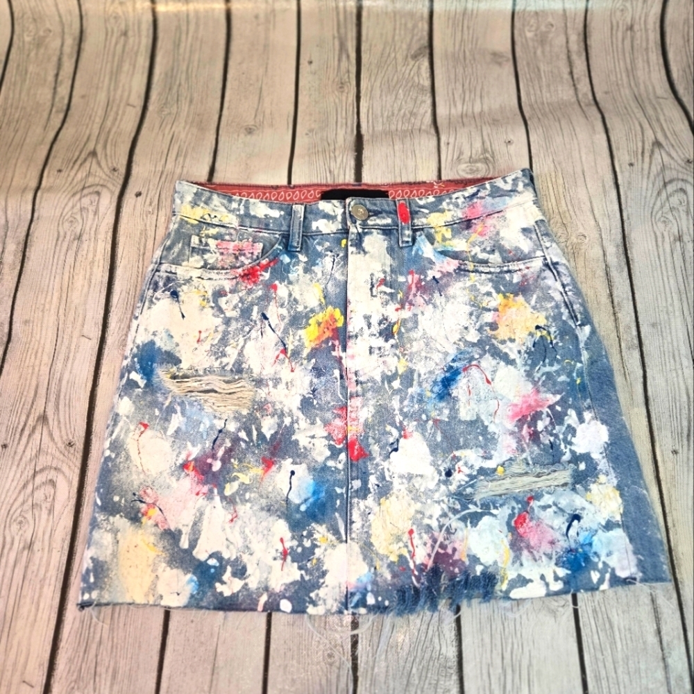 3x1 Made In Italy Splatter Handmade Denim Skirt 26